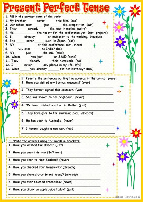 present perfect printable pdf.